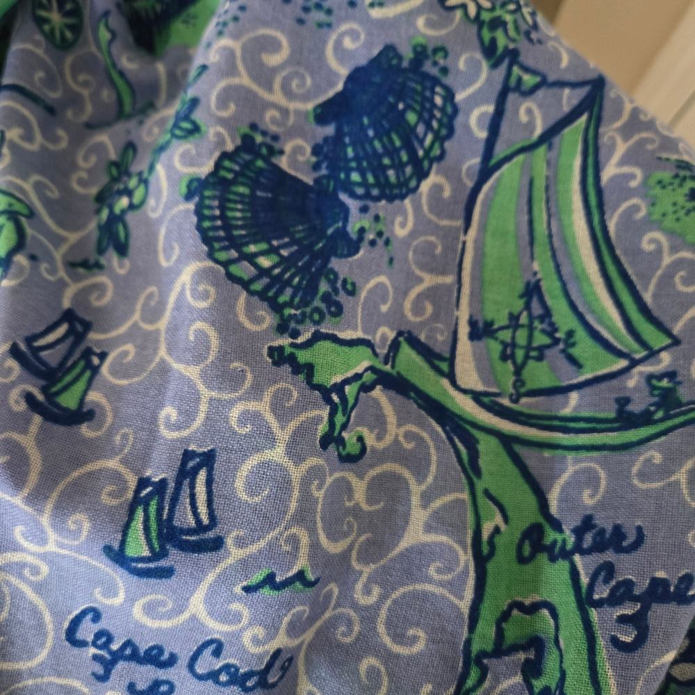 Lilly Pulitzer Retired Murfee Scarf Nantucket Islands Blue Print Silk Cashmere - Picture 12 of 13